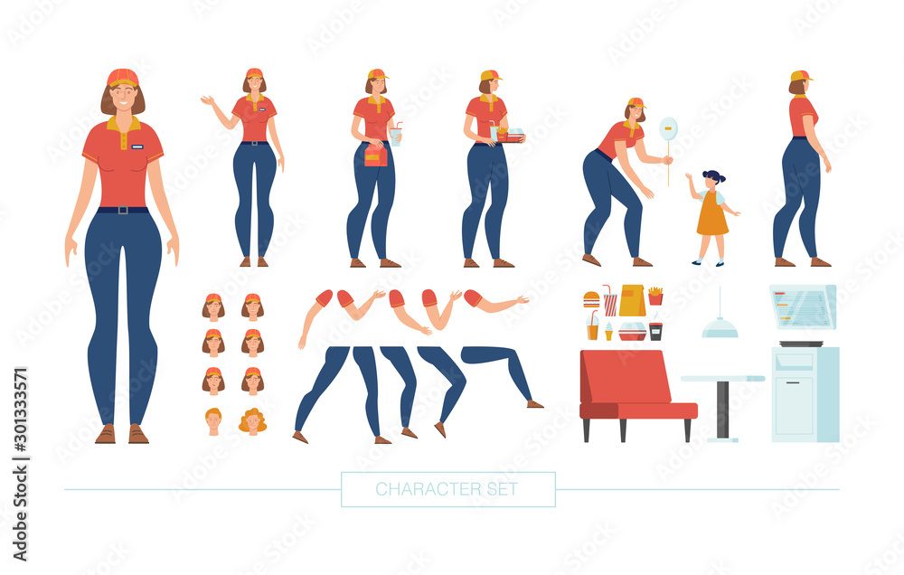 Fast Food Cashier Character Constructor Vector Set Fast Food Cashier Character Constructor Vector Set