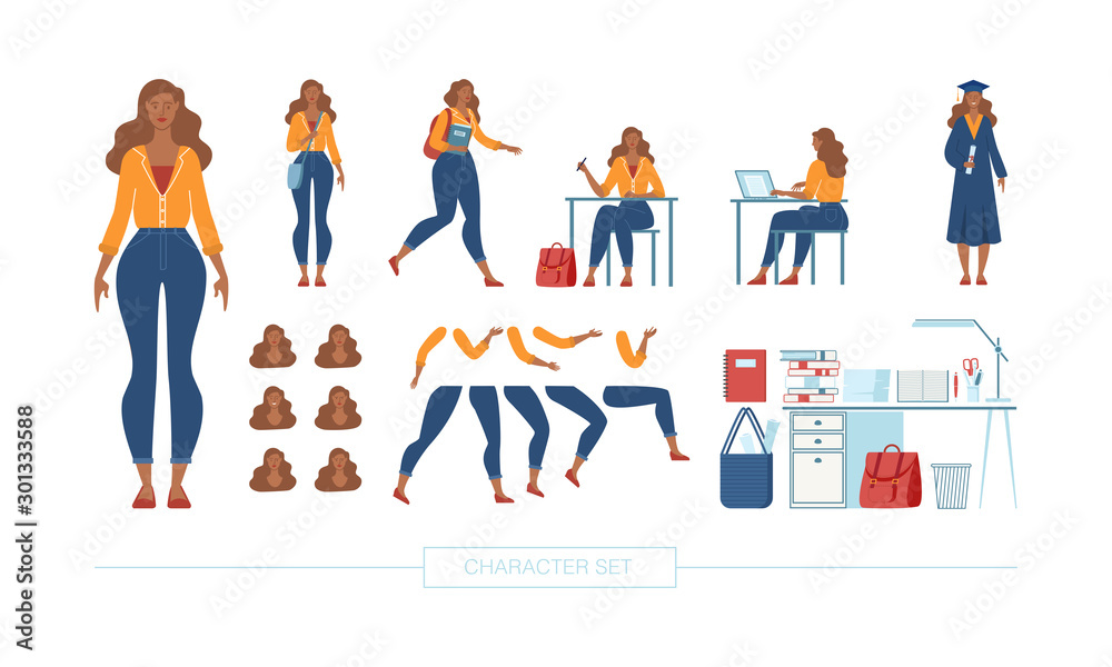 Female Student Character Constructor Flat Vector