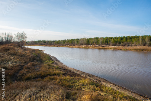 Cold calm river. Autumn landscape. Waiting for the winter. © Niko