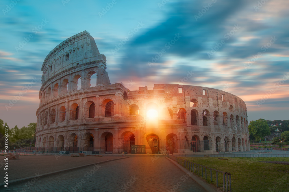 Amazing sunrise at Rome Colosseum (Roma Coliseum), Rome, Italy