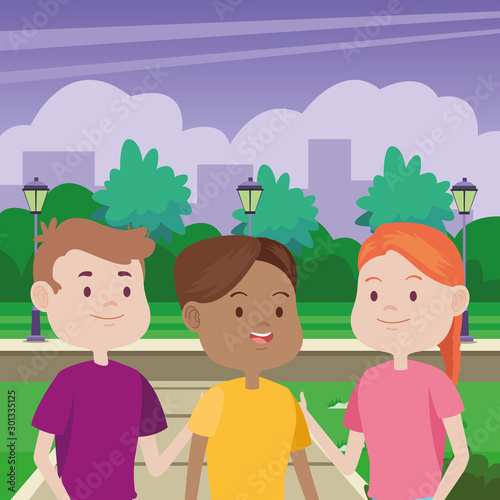 young people characters in the park