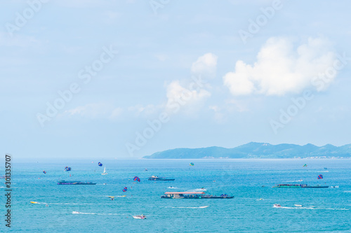 Beautiful landscape and sea ocean with white cloud and blue sky around Pattaya city © siraphol