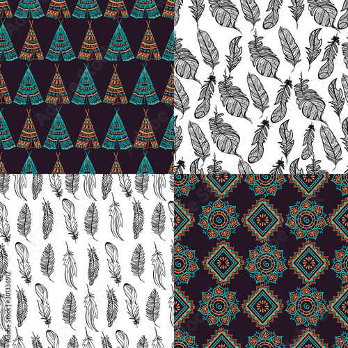 Boho style seamless pattern set.