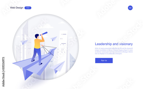 Business concept of vision.Symbol of the leader man, success, ambition, leadership, future.Vector illustration.