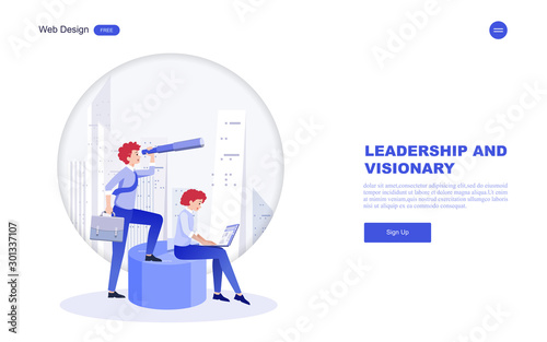 Business concept of vision.Symbol of the leader man, success, ambition, leadership, future.Vector illustration.