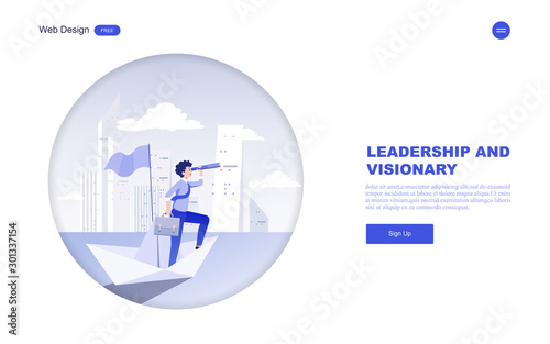 Business concept of vision.Symbol of the leader man, success, ambition, leadership, future.Vector illustration.