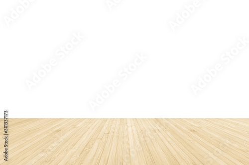 Wood floor in yellow cream brown texture with white wall room background photo