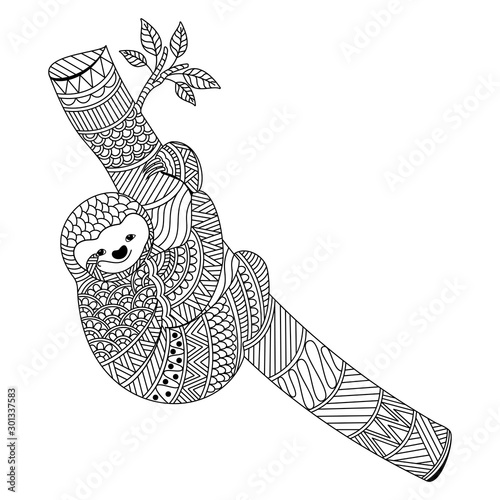 Creative doodle illustration of Koala Bear climbing on branch.