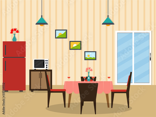 Flat desing interior of a dining room. photo