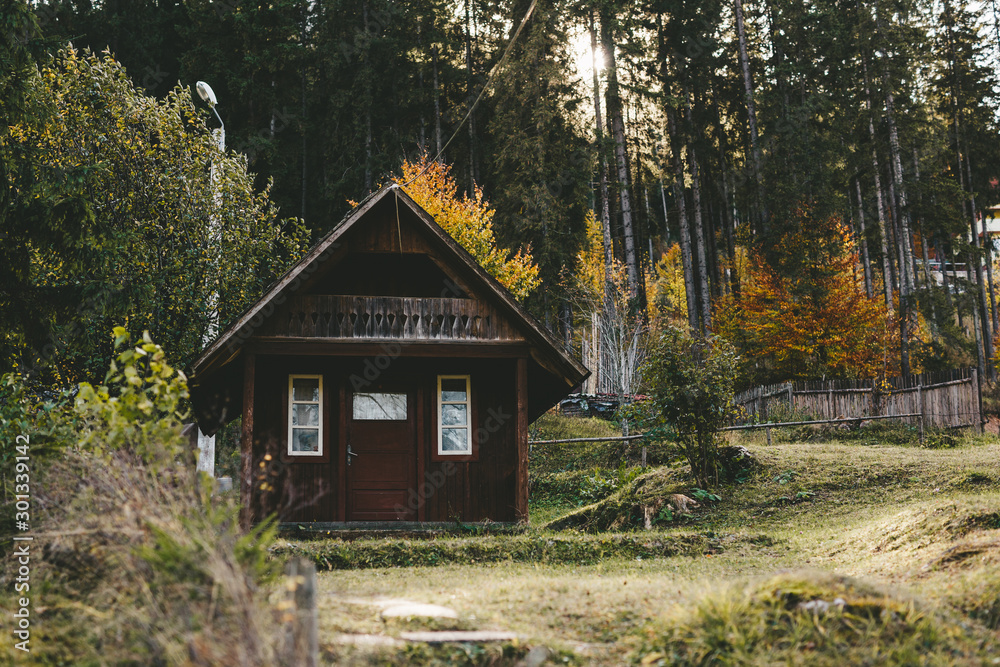 Traditional small houses in the forest in the mountains Traditional small houses in the forest in the mountains