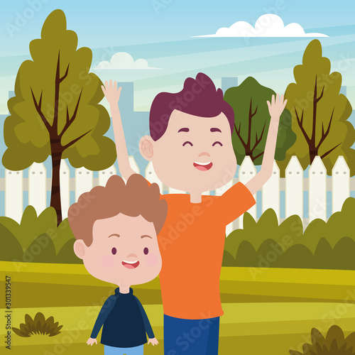young father with son in the field