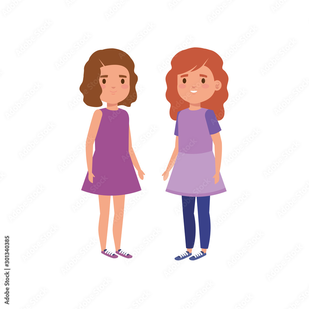cute little girls avatar character vector illustration design