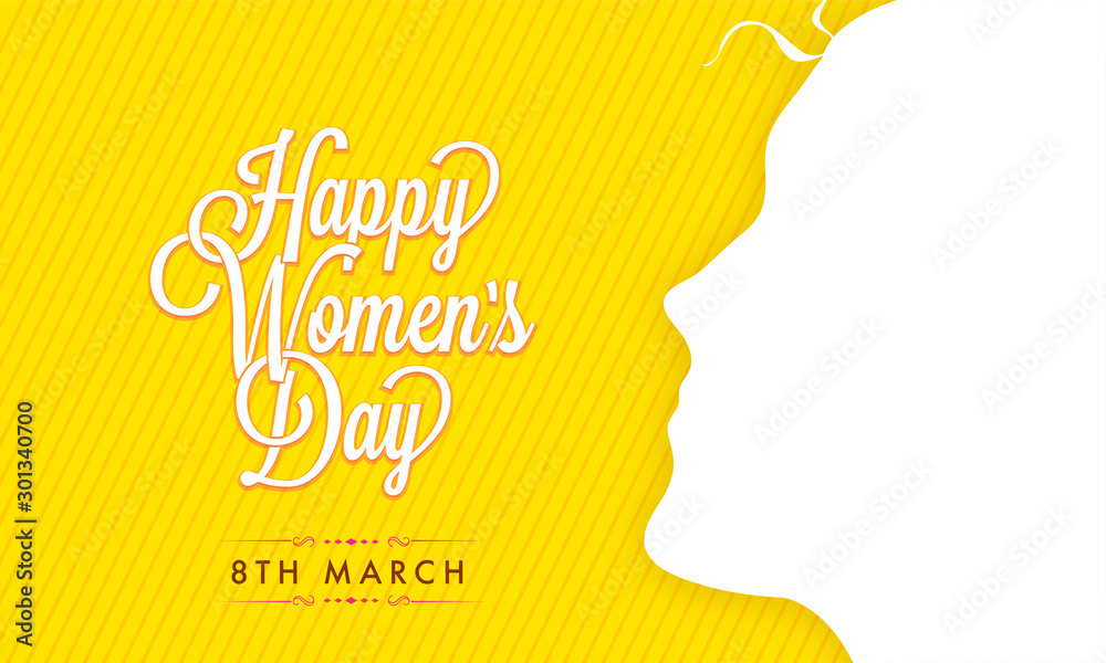 Greeting Card with Girl Face for Women's Day Celebration.