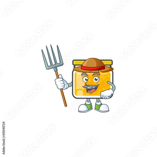 Sweet jam cartoon character with mascot farmer