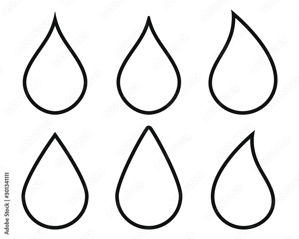 Water drop shape icon symbol set. Flat style outline. Vector ...
