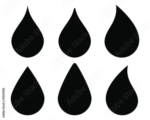 Water drop shape icon symbol set. Flat style outline. Vector illustration image. Plumbing logo. Isolated on white background. © ville