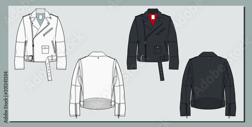 	 Biker perfecto jacket sketch. Motor clothing. Fashion flat illustration.