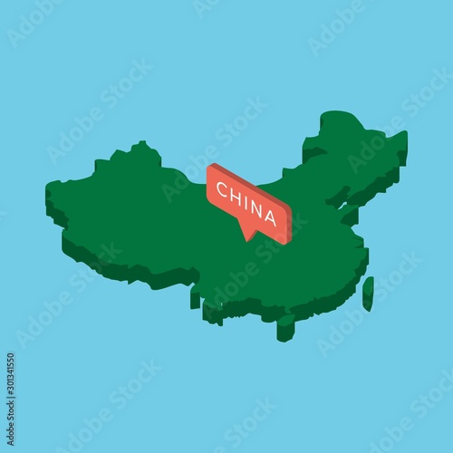 green isometric map of china country with pointer on blue background. realistic 3d vector concept map easy to edit and customize. eps 10