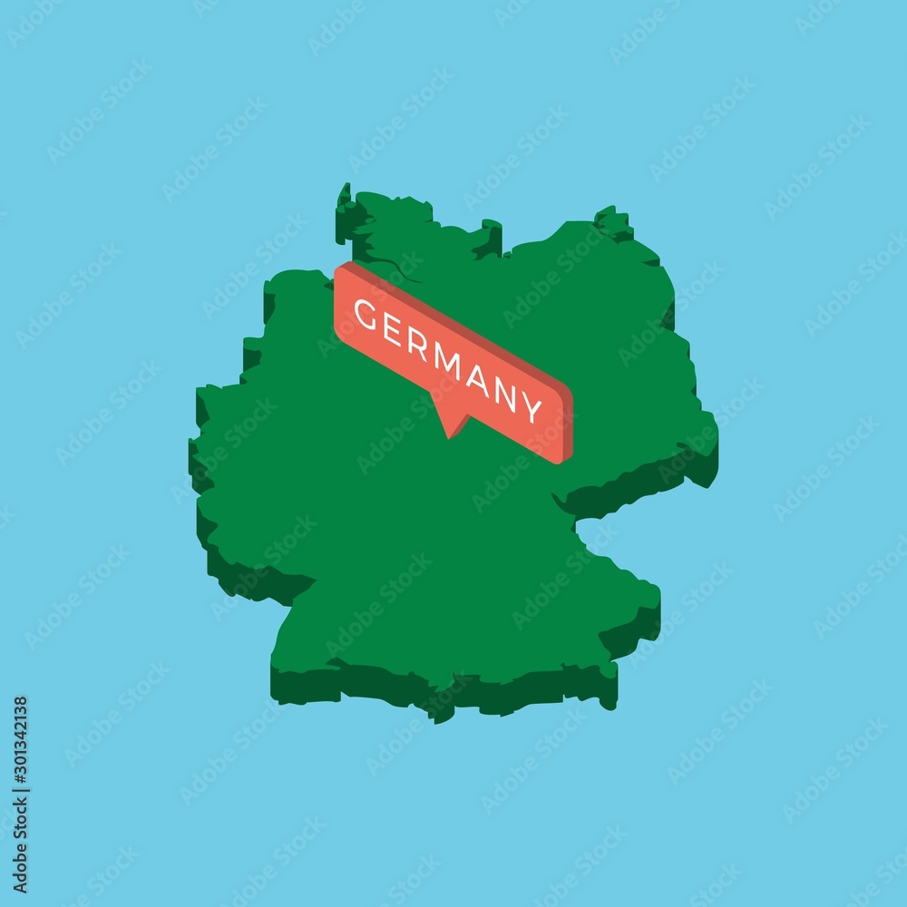 Germany Edit Map green isometric map of country germany with pointer on blue background ...