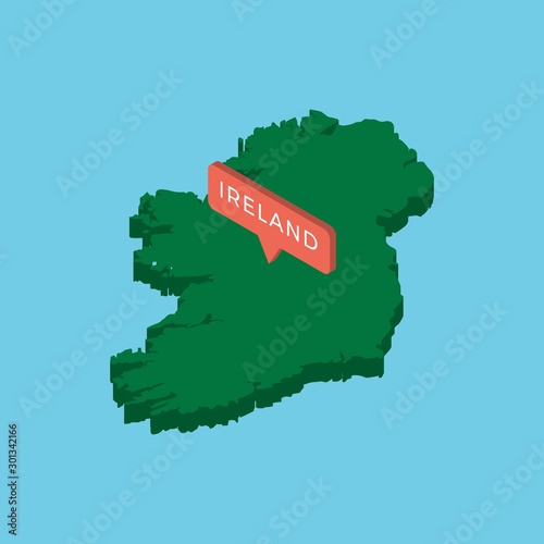 green isometric map of country ireland with pointer on blue background. realistic 3d vector concept map easy to edit and customize. eps 10