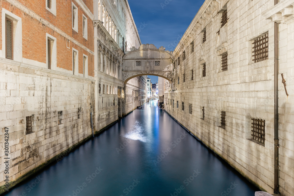 View over the iconic Bridge of Sighs, Venice, Italy