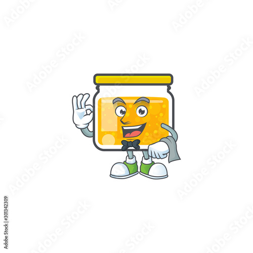 Jam with mascot waiter on white background