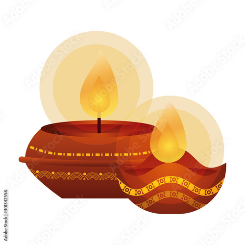 happy diwali pair candles traditional icons