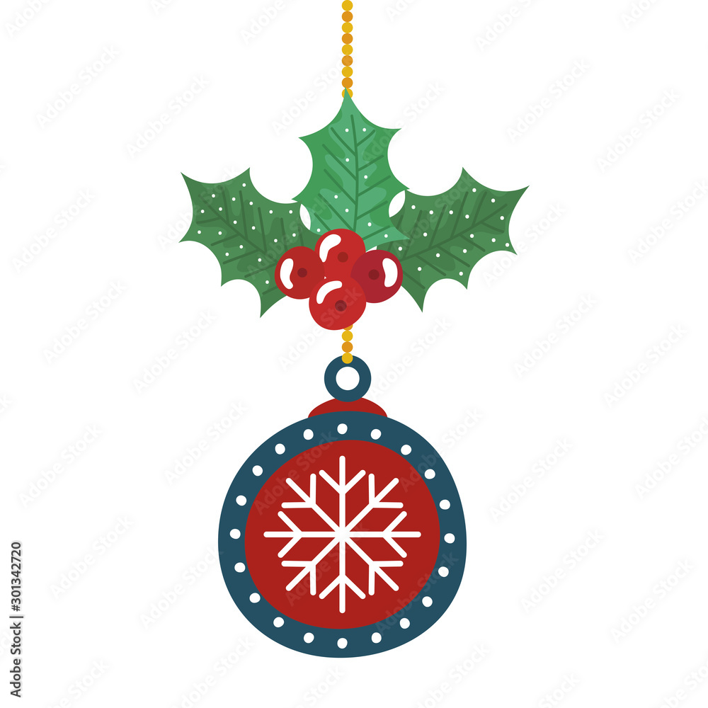 ball christmas hanging with leafs and seeds vector illustration design ball christmas hanging with leafs and seeds vector illustration design