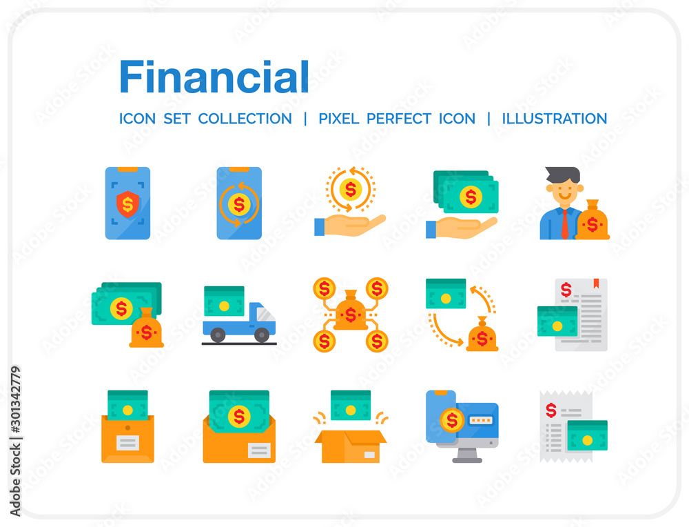 Financial Icons Set. UI Pixel Perfect Well-crafted Vector Thin Line Icons. The illustrations are a vector.