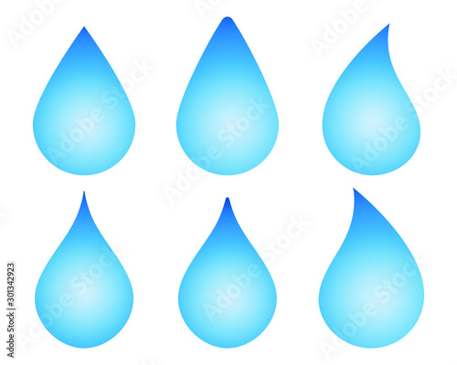 Realistic Water drop shape icon symbol set.  Vector illustration image. Plumbing logo. Isolated on white background.
