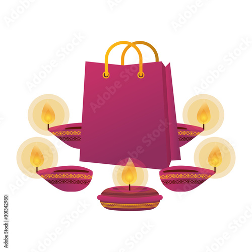 happy diwali candles with shopping bags