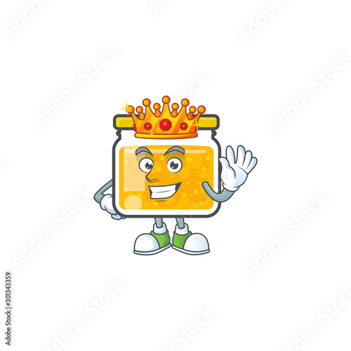 Fresh jam in jar cartoon character king.