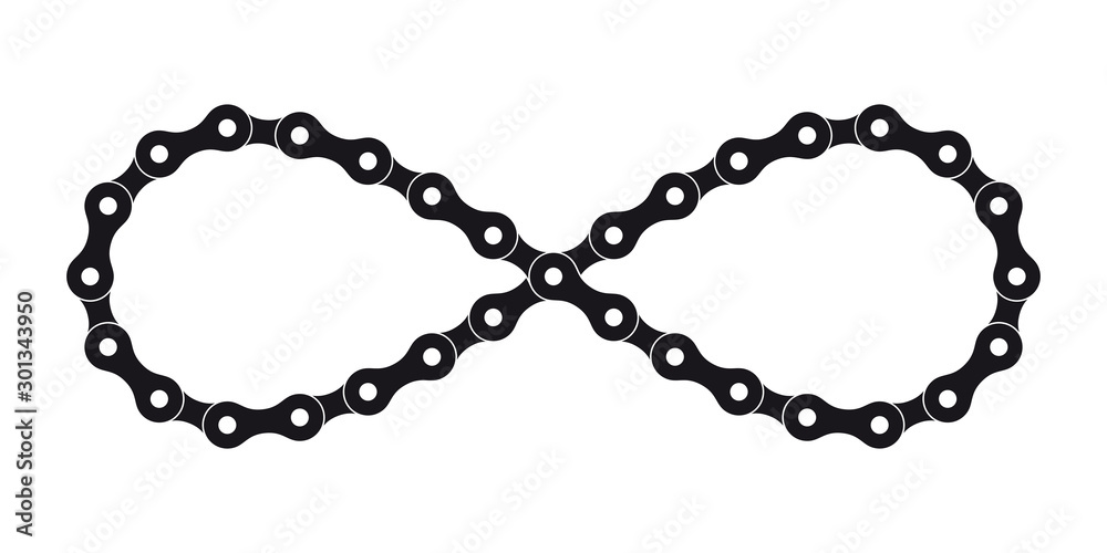 Vector black infinity created from bike chain. Isolated on white background.