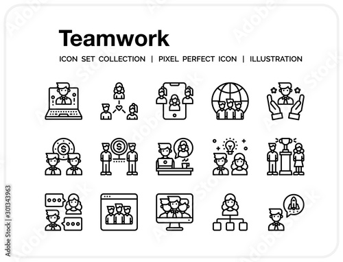 Team Work Icons Set. UI Pixel Perfect Well-crafted Vector Thin Line Icons. The illustrations are a vector.