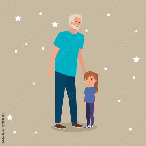grandfather with granddaughter avatar character vector illustration design