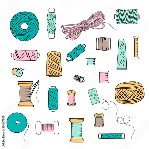 Sewing threads as a multicolored background close up
