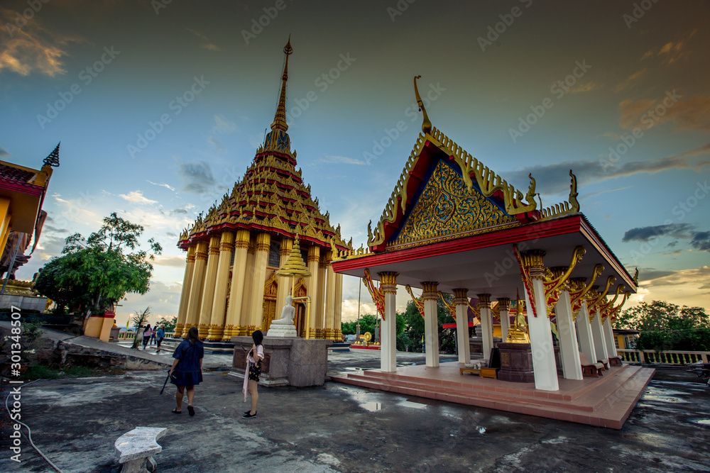 Background Atmosphere within the temple, religious sites in Uthai Thani Province (Sangkas Rattanakiri Temple Mount Sakae Krang), with beautiful interior, always visited by tourists in Thailand