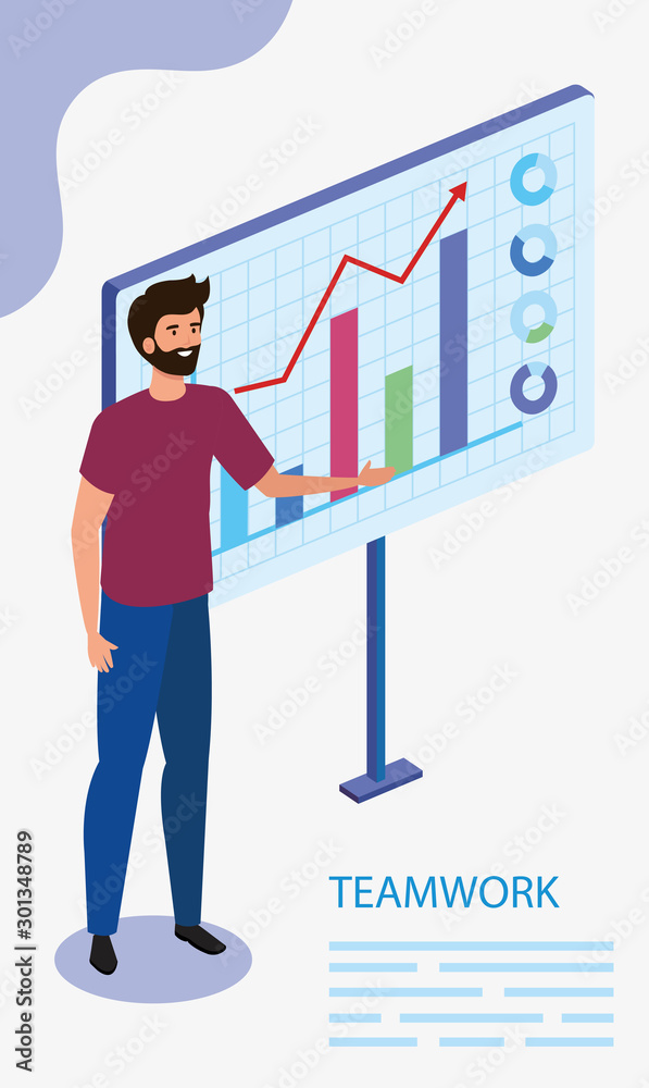 man with infographic in scene teamwork vector illustration design man with infographic in scene teamwork vector illustration design