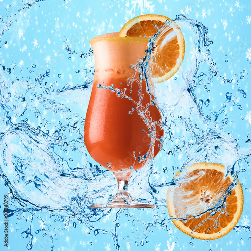 Fruit drink. Fresh juice from fruits in a glass, cocktail, isolated fruits.