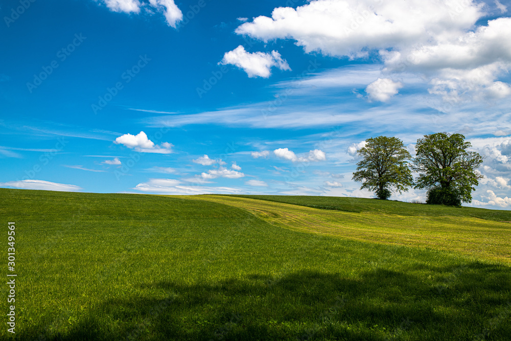 The sky and landscape in Bavaria, closed to the mountains the alps with beatufil clouds, fields and lakes The sky and landscape in Bavaria, closed to the mountains the alps with beatufil clouds, fields and lakes