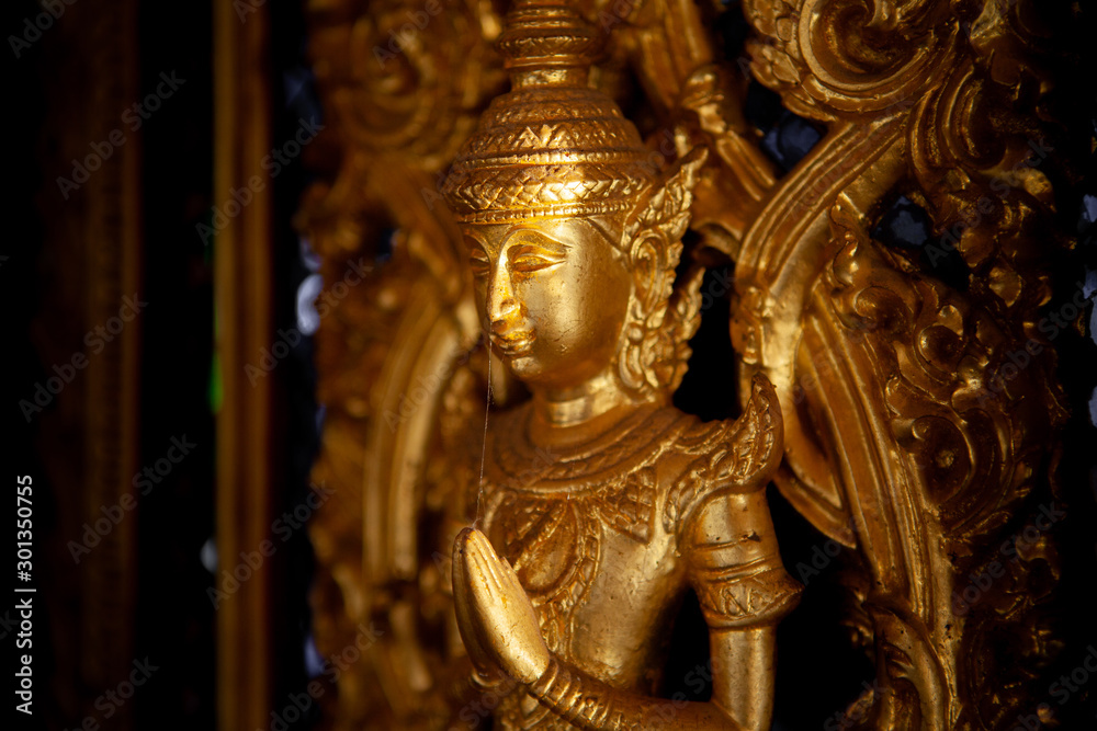 Close-up of Golden ancient thai craft art Close-up of Golden ancient thai craft art