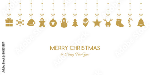 Concept of Christmas card with festive elements and greetings. Xmas decoration. Vector