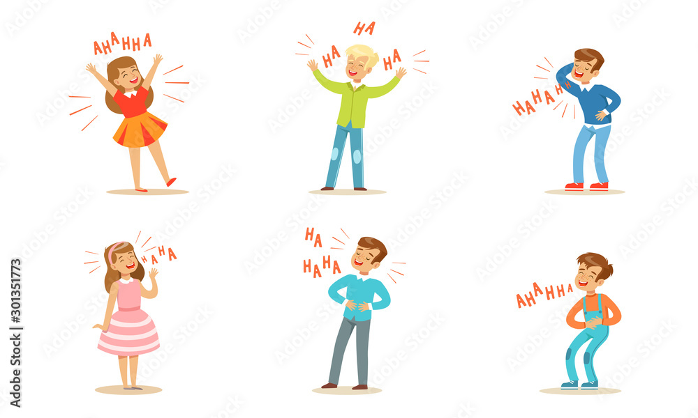 Boys and girls laugh out loud. Vector illustration.