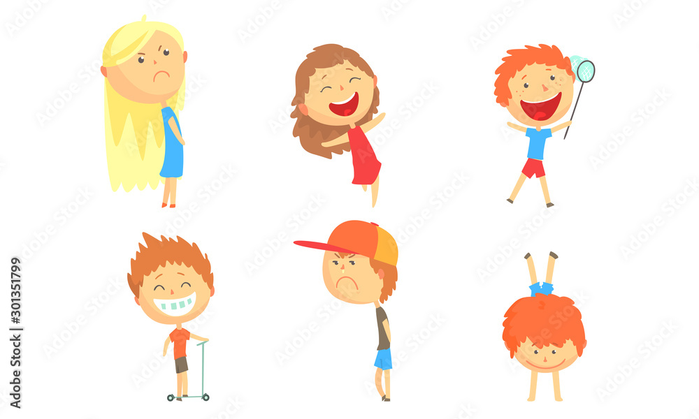 Children with big heads relax in the summer. Vector illustration. Children with big heads relax in the summer. Vector illustration.