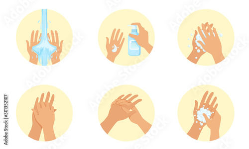 Image washing a pair of hands. Vector illustration.