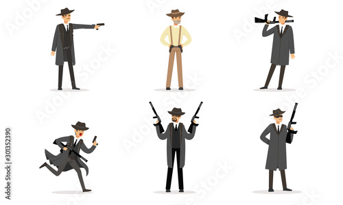 Men in suits of gangsters. Vector illustration.