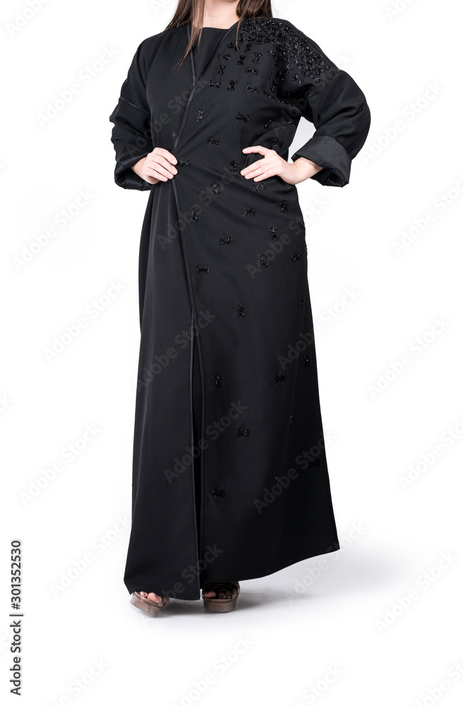 Arabic Muslim woman in stylish abaya, in white background - Image