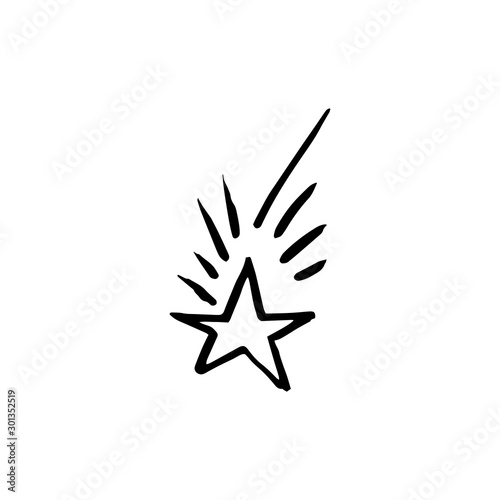 Hand drawn one star. Simple doodle style icon. Single, careless painted vector star. Black isolated on a white background.