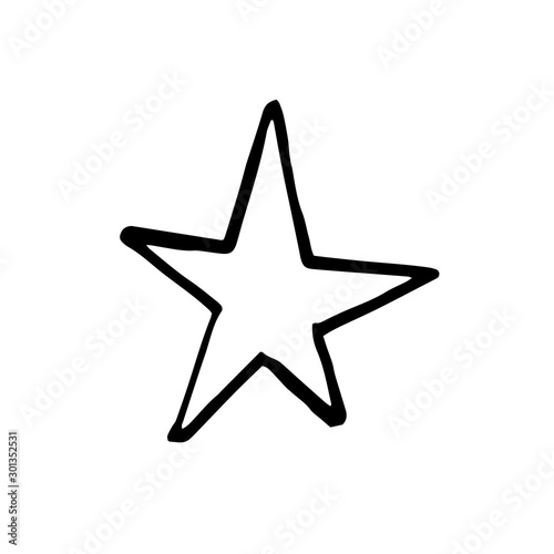Hand drawn one star. Simple doodle style icon. Single, careless painted vector star. Black isolated on a white background.