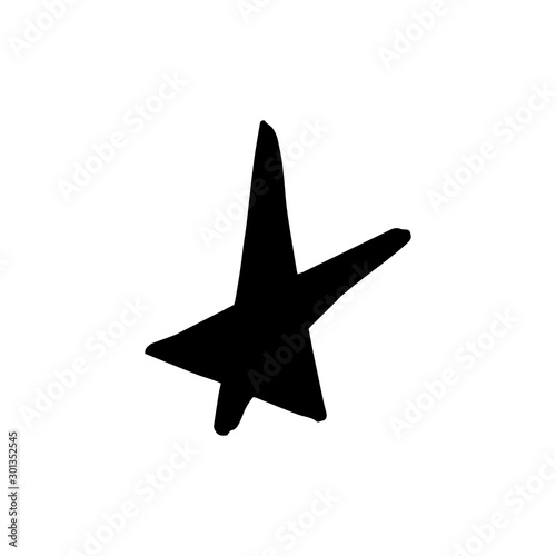 Hand drawn one star. Simple doodle style icon. Single, careless painted vector star. Black isolated on a white background.